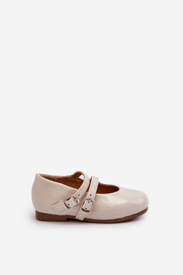 Lakinės odos vaikiški baleto buteliai su dirželiais, smėlio spalvos Margenis 2