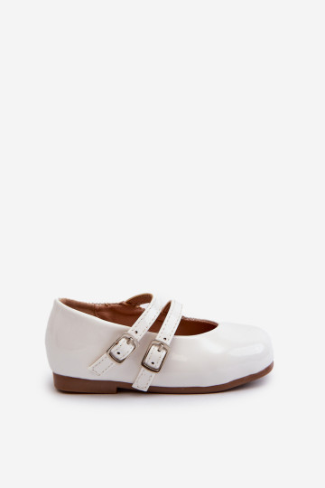 Vaikiški lakinės odos baleto buteliai su dryžiais, baltas Margenis 2