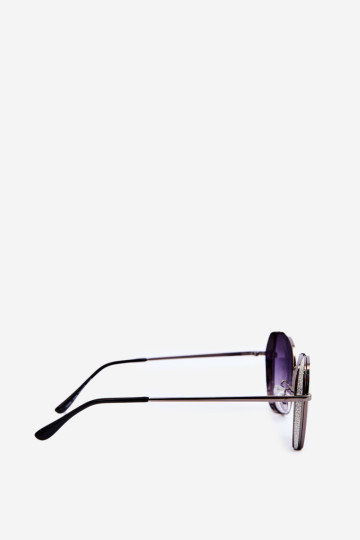 Moteriški akiniai nuo saulės su blizgučiais UV400 juodai sidabro spalvos