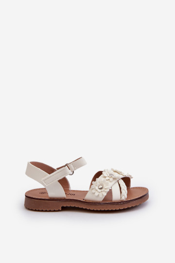 Vaikiškos basutės su Velcro užsegimu ir gėlėmis, baltos spalvos Nestalee 2