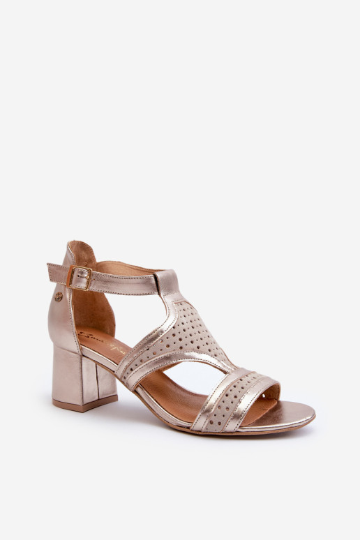 Moteriški odiniai sandalai ant aukšto kulno Maciejka 06459-25 smėlio ir aukso spalvos
