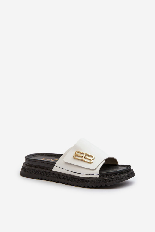 Zazoo 50101 moteriškos odinės šlepetės ant platformos, balta