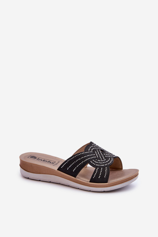 Patogūs moteriški šlepetės su kubiniais cirkoniais Inblu BV000037 juoda