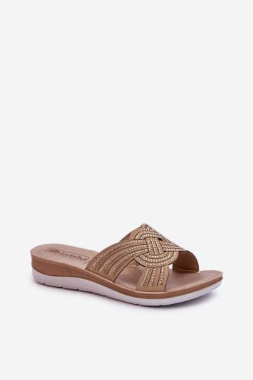 Patogūs moteriški šlepetės su kubiniais cirkoniais Inblu BV000037 smėlio spalvos 2