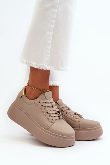 Moteriški odiniai sportbačiai ant platformos Beige Vinceza 66700 2