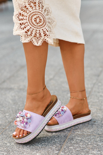 Moteriškos šlepetės ant platformos su dekoracijomis S.Barski HY077 Violetinė