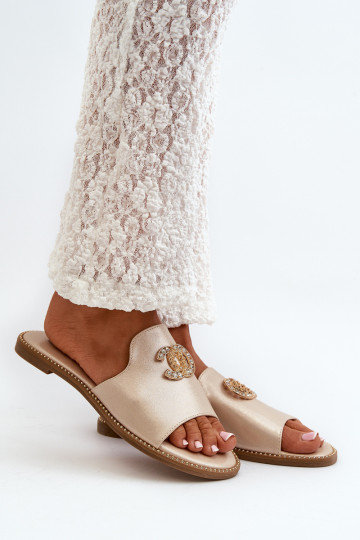 Elegantiškos moteriškos šlepetės, blizgios, su puošmena S.Barski KV27-050 Gold 2