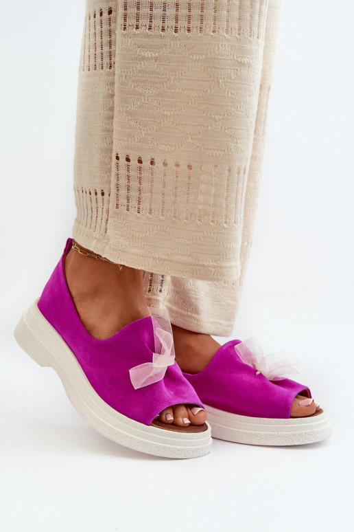 Zazoo 2939 zomšiniai moteriški sandalai su lankeliu, fuksijos spalvos