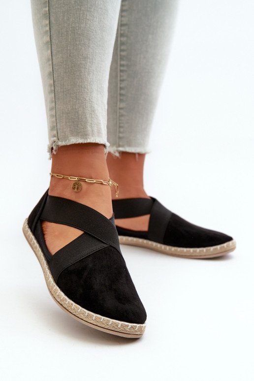 Moteriškos espadrilės su elastiniais dirželiais Eco Suede Black Phaedrana