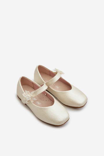Vaikiški blizgantys balerinos bateliai su Velcro užsegimu, Beige Jeylin