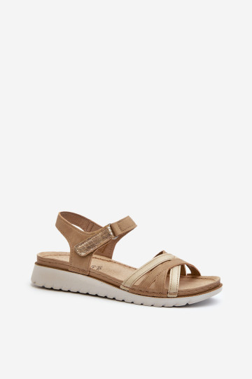 Patogūs ir lengvi moteriški sandalai su Velcro Inblu CN000041 smėlio ir aukso spalvos 2
