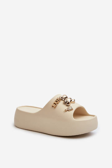 Moteriškos lengvos porolono šlepetės su dekoracijomis, Beige Orchia 2