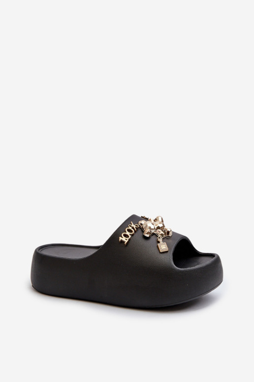 Moteriškos lengvos porolono šlepetės su dekoracijomis, Black Orchia