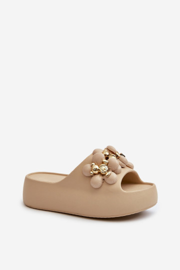 Moteriškos putplasčio šlepetės su dekoracijomis ant storo pado, tamsiai smėlio spalvos Bremavia 2