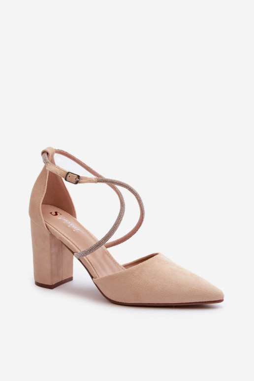 Eco Suede aukštakulniai siurbliai su smėlio spalvos Lagra cirkonio