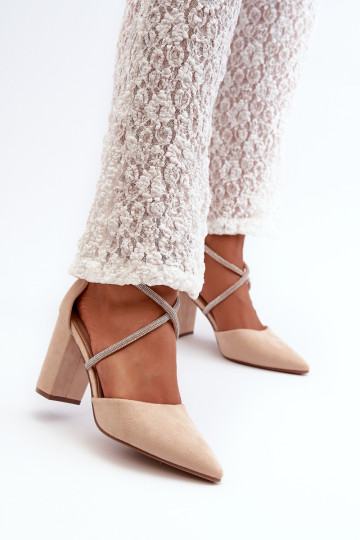 Eco Suede aukštakulniai siurbliai su smėlio spalvos Lagra cirkonio