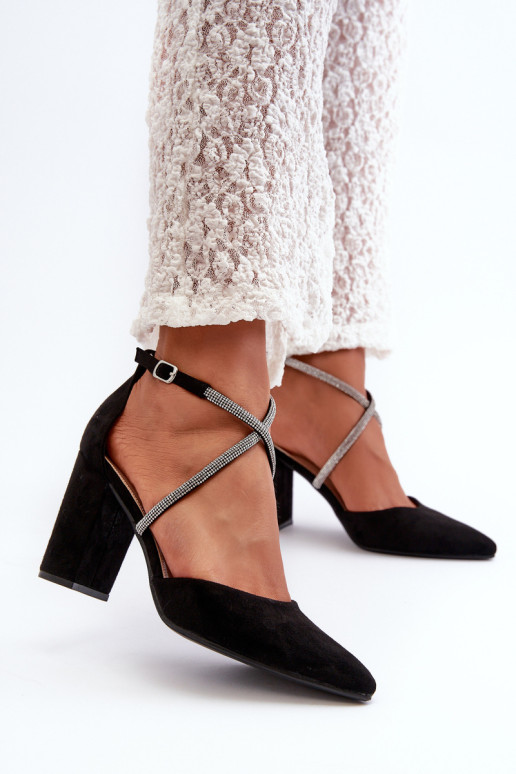Eco Suede aukštakulniai pompos su kubiniais cirkoniais, Black Lagra
