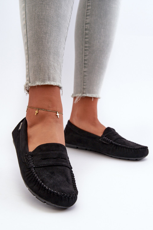 Moteriški mokasinai, pagaminti iš „Eco Suede“ juodos spalvos „Rerceria“.
