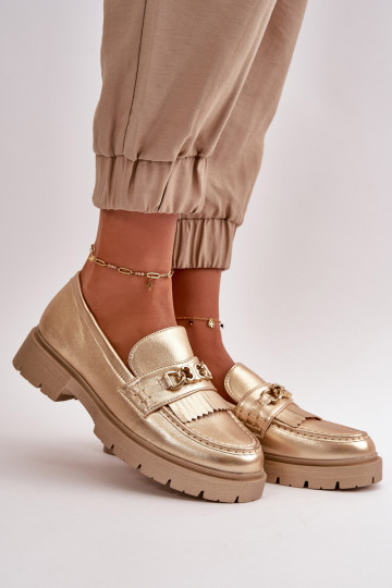 Moteriški eko odiniai mokasinai su aukso puošmena Zanita