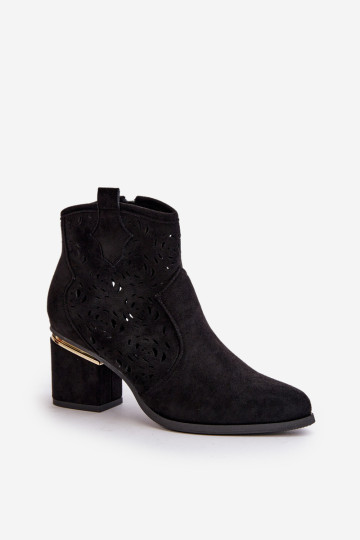 Ažūriniai kaubojiški batai ant aukšto kulno, užsegami užtrauktuku, juodi Vosilara 2
