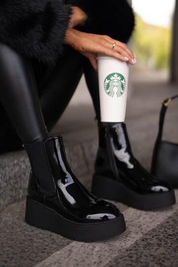 Patentuoti moteriški batai su platforma ir pleištu izoliuoti juoda Wloedia 2