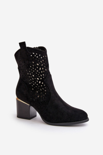 Ažūriniai kulkšnies batai iš eko zomšos, užsegami užtrauktuku, juoda Sevana 2