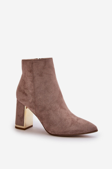 Moteriški kulkšnies batai ant aukšto kulno, užsegami užtrauktuku, izoliuota ekologiška zomša, smėlio spalvos Mevair 2