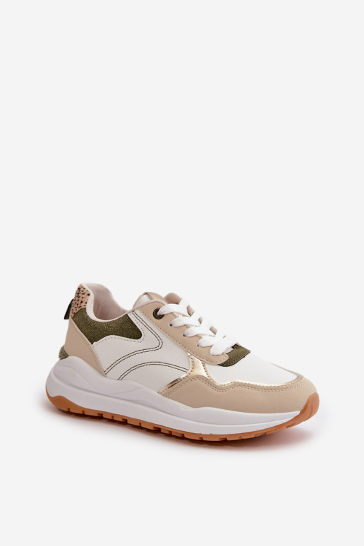 Moteriški sportbačiai su platforma, pagaminti iš Eco Leather Beige ir Green Issatta