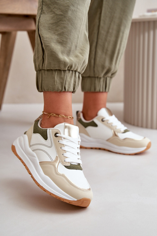 Moteriški sportbačiai su platforma, pagaminti iš Eco Leather Beige ir Green Issatta
