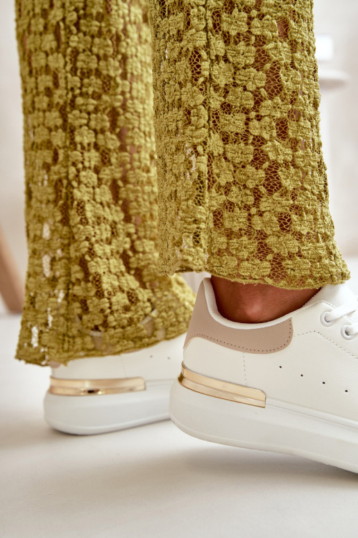 Moteriški žemos platformos sportbačiai, pagaminti iš ekologiškos odos, baltos ir smėlio spalvos, Nevelena