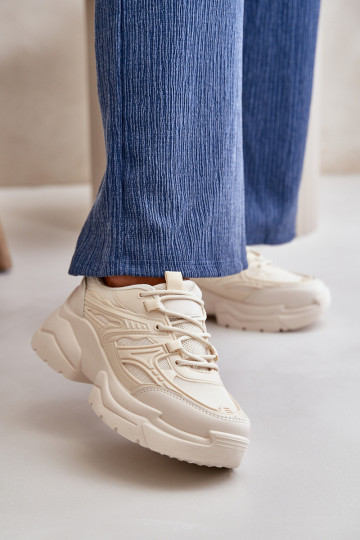 Moteriški sportiniai sportbačiai su storu padu, šviesiai smėlio spalvos Lerista