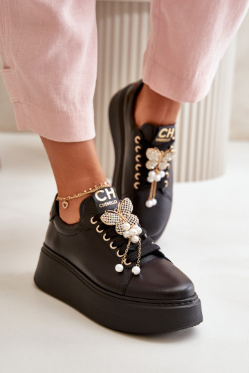 Moteriški odiniai platforminiai sportbačiai su drugeliu CheBello 4585 juodi