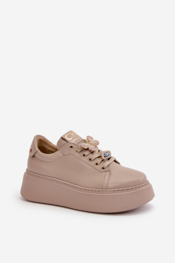 Moteriški odiniai sportbačiai ant platformos su dekoracijomis CheBello 4585 Beige 2