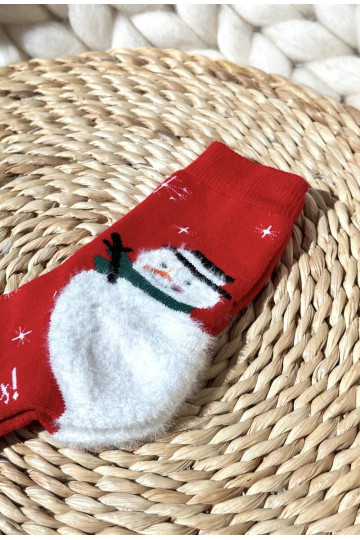 Vaikiškos kalėdinės medvilninės kojinės su raudonu sniego seneliu