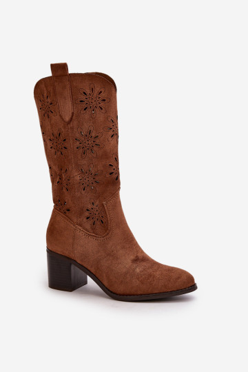 Moteriški ažūriniai batai iki vidurio, pagaminti iš Eco Suede Brown Nevilos 2