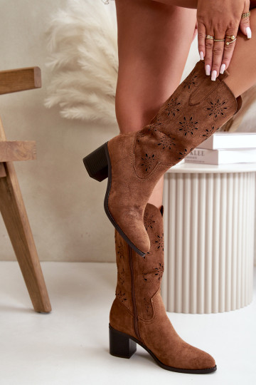 Moteriški ažūriniai batai iki vidurio, pagaminti iš Eco Suede Brown Nevilos