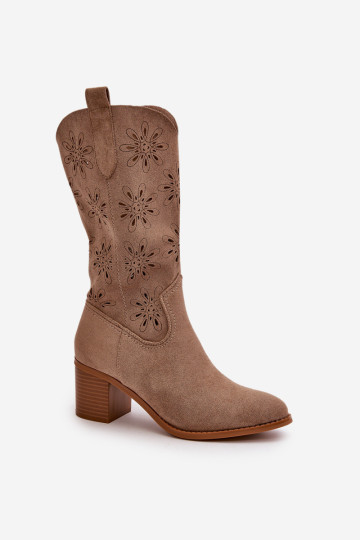 Moteriški ažūriniai batai iki vidurio, pagaminti iš Eco Suede Beige Nevilos 2