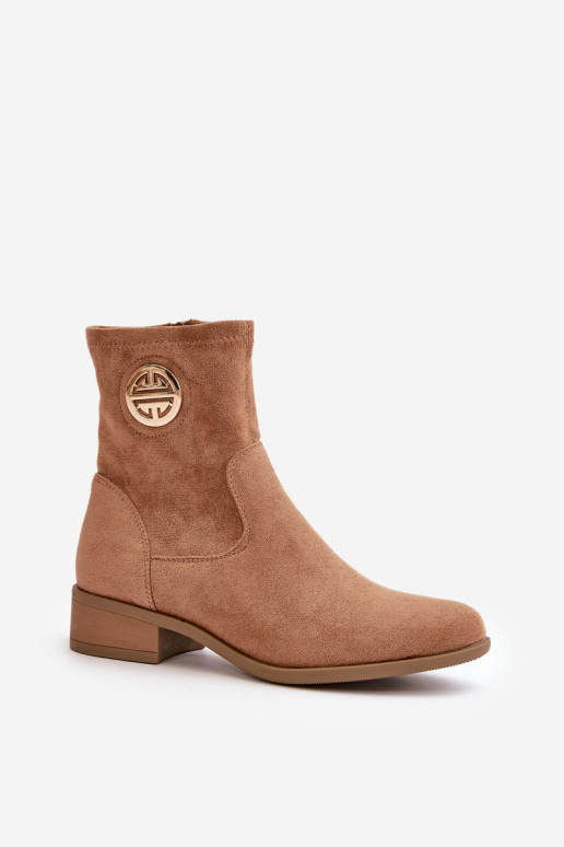 Moteriški kulkšnies batai, užsegami užtrauktuku su dekoratyvine detale Eco Suede Beige Lerioria
