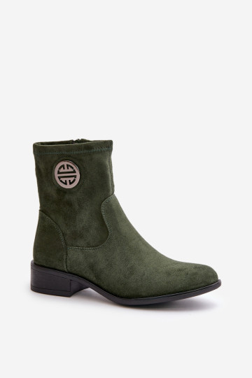 Moteriški kulkšnies batai užsegami užtrauktuku su dekoratyvine detale, Eco Suede Green Lerioria 2