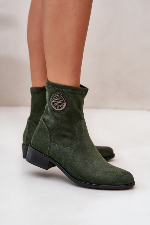 Moteriški kulkšnies batai užsegami užtrauktuku su dekoratyvine detale, Eco Suede Green Lerioria
