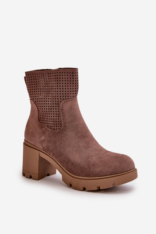 Moteriški kulkšnies batai ant aukšto kulno, užsegami užtrauktuku, Eco Suede Brown Rashmi