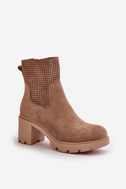 Moteriški aukštakulniai batai su užtrauktuku, smėlio spalvos Eco Suede Rashmi