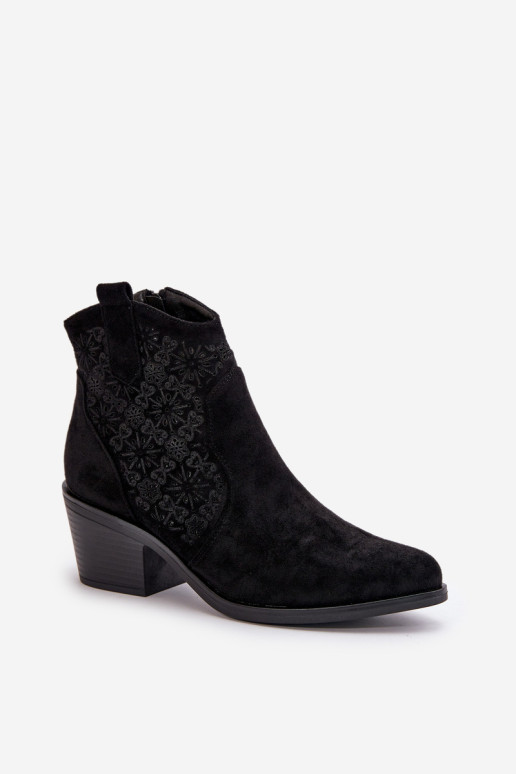 Ažūriniai kaubojiški batai su užtrauktuku Eco Suede Black S.Barski HY42-944
