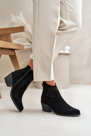 Ažūriniai kaubojiški batai su užtrauktuku Eco Suede Black S.Barski HY42-944