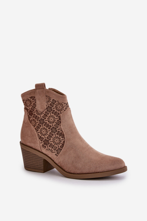 Ažūriniai kaubojiški batai su užtrauktuku Eco Suede Beige S.Barski HY42-944