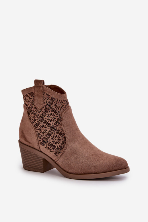 Ažūriniai kaubojiški batai su užtrauktuku Eco Suede Brown S.Barski HY42-944