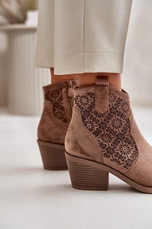 Ažūriniai kaubojiški batai su užtrauktuku Eco Suede Brown S.Barski HY42-944