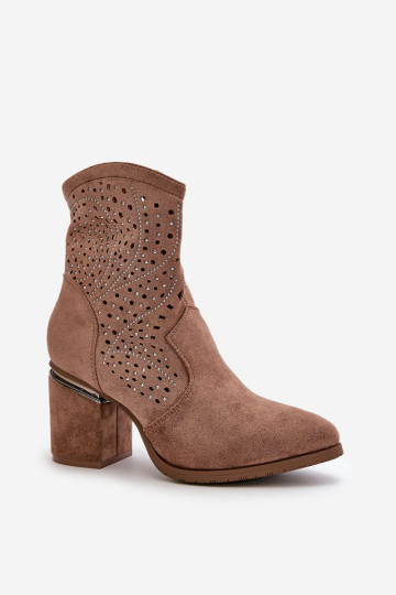 Dekoruoti ažūriniai moteriški batai iš Eco Suede Brown S.Barski HY42-029 2