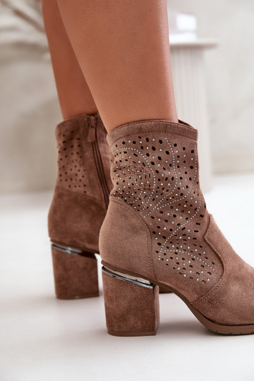 Dekoruoti ažūriniai moteriški batai iš Eco Suede Brown S.Barski HY42-029