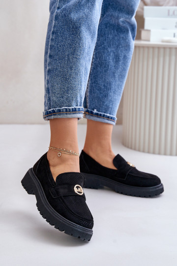 Moteriški Brogues mokasinai su aukso detalėmis, juoda Arilva